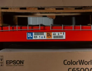 magnetic warehouse label on a rack