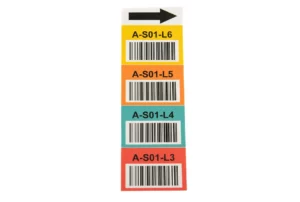magnetic totem label with an arrow, barcodes, and text