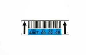 magnetic label with arrows, barcode and text