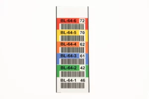 magnetic totem labels with text, barcodes and different colors