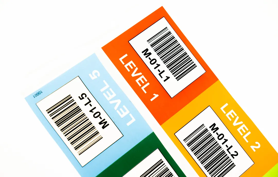warehouse labels with different colors
