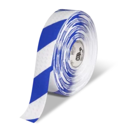 Mighty Line 2" Anti-Slip White and Blue Diagonal Color Floor Tape - MIGHTY TAC - 100' Roll
