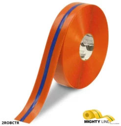 Mighty Line 2" Orange Tape with Blue Center Line - 100' Roll