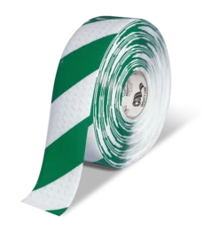 Mighty Line 3" Anti-Slip White and Green Diagonal Color Floor Tape - MIGHTY TAC - 100' Roll
