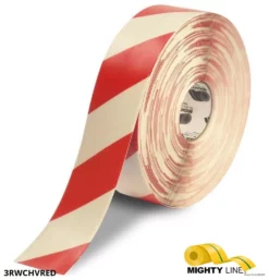 Mighty Line 3" White Tape with Red Chevrons - 100' Roll