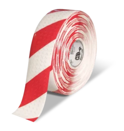 Mighty Line 3" Anti-Slip White and Red Diagonal Color Floor Tape - MIGHTY TAC - 100' Roll
