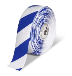 Mighty Line 3" Anti-Slip White and Blue Diagonal Color Floor Tape - MIGHTY TAC - 100' Roll