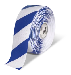 Mighty Line 4" Anti-Slip White and Blue Diagonal Color Floor Tape - MIGHTY TAC - 100' Roll