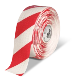 Mighty Line 4" Anti-Slip White and Red Diagonal Color Floor Tape - MIGHTY TAC - 100' Roll