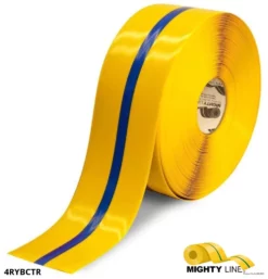 Mighty Line 4" Yellow Tape with Blue Center Line - 100' Roll