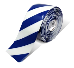 Mighty Line 6" White Tape with Blue Chevrons - 100' Roll