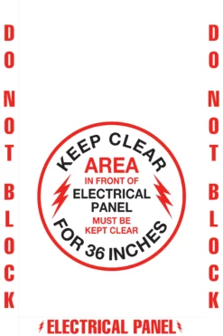Do Not Block Electrical Panel Floor Marking, OSHA Compliance Kit. 16" sign, 2" wide tape, 24"x36" Wide Shape.