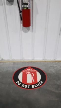 Fire Extinguisher Do Not Block, Mighty Line Floor Sign, Industrial Strength, 12" Wide