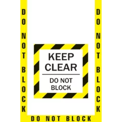 Keep Clear Do Not Block Floor Marking, OSHA Compliance Kit. 16" sign, 2" wide tape, 24"x36" Wide Shape.