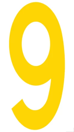 Mighty Line 9 Number Floor Marker Adhesive, 4.5"x10" size, pack of 10. Yellow