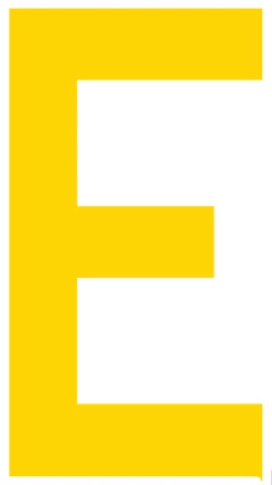 Mighty Line E Letter Floor Marker Adhesive, 4.5"x10" size, pack of 10. Yellow