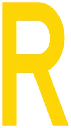 Mighty Line R Letter Floor Marker Adhesive, 4.5"x10" size, pack of 10. Yellow