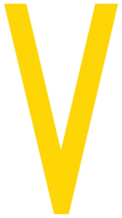 Mighty Line V Letter Floor Marker Adhesive, 4.5"x10" size, pack of 10. Yellow