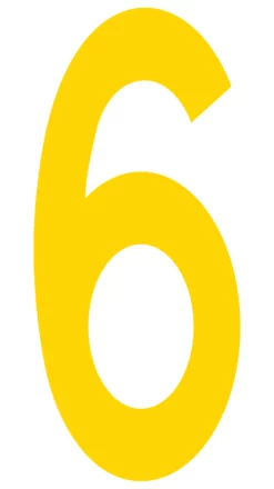 Mighty Line 6 Number Floor Marker Adhesive, 4.5"x10" size, pack of 10. Yellow
