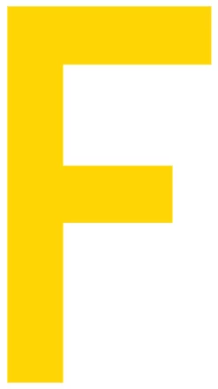 Mighty Line F Letter Floor Marker Adhesive, 4.5"x10" size, pack of 10. Yellow