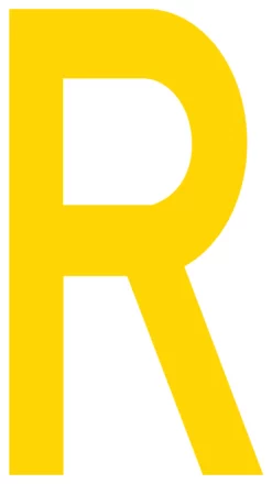 Mighty Line R Letter Floor Marker Adhesive, 4.5"x10" size, pack of 10. Yellow